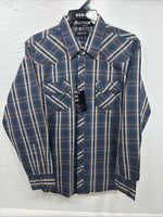 New Men’s ELY 1878 Blue Brown Plaid Long Sleeve Pearl Snap XL T-35