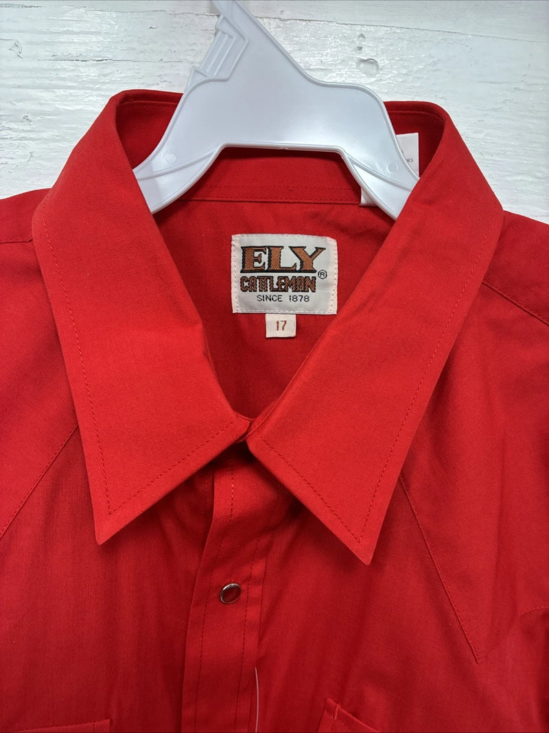 New Men’s ELY Cattleman Western Red Short Sleeve Pearl Snap 17 XL V-7