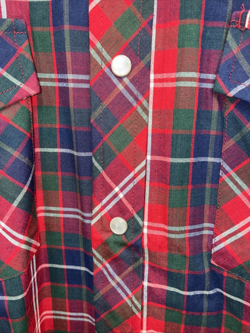 New Men’s ELY Plains Red Plaid Long Sleeve Pearl Snap 14.5 X 33 Small AA-92