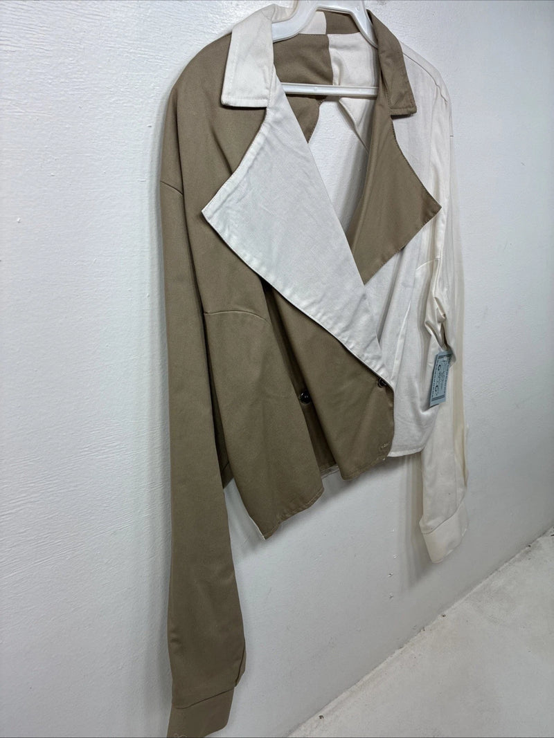 New Women’s Cowboy Threads White Tan Long Sleeve Button Up XL YY-70