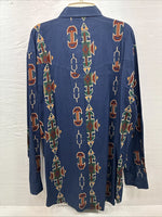 New Men’s GunSmoke Blue Western Design Long Sleeve Button Up XL O-40