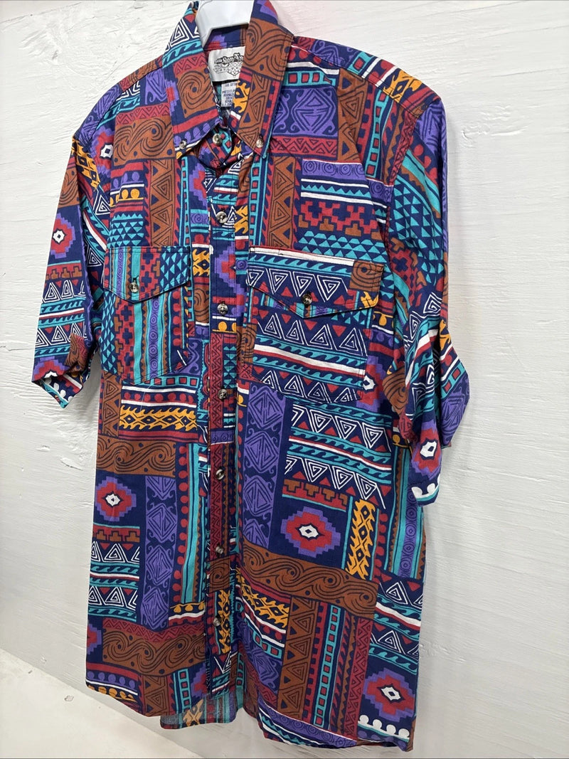 New Men’s San Angela Multiple Color Design Short Sleeve Button Up Medium J-75