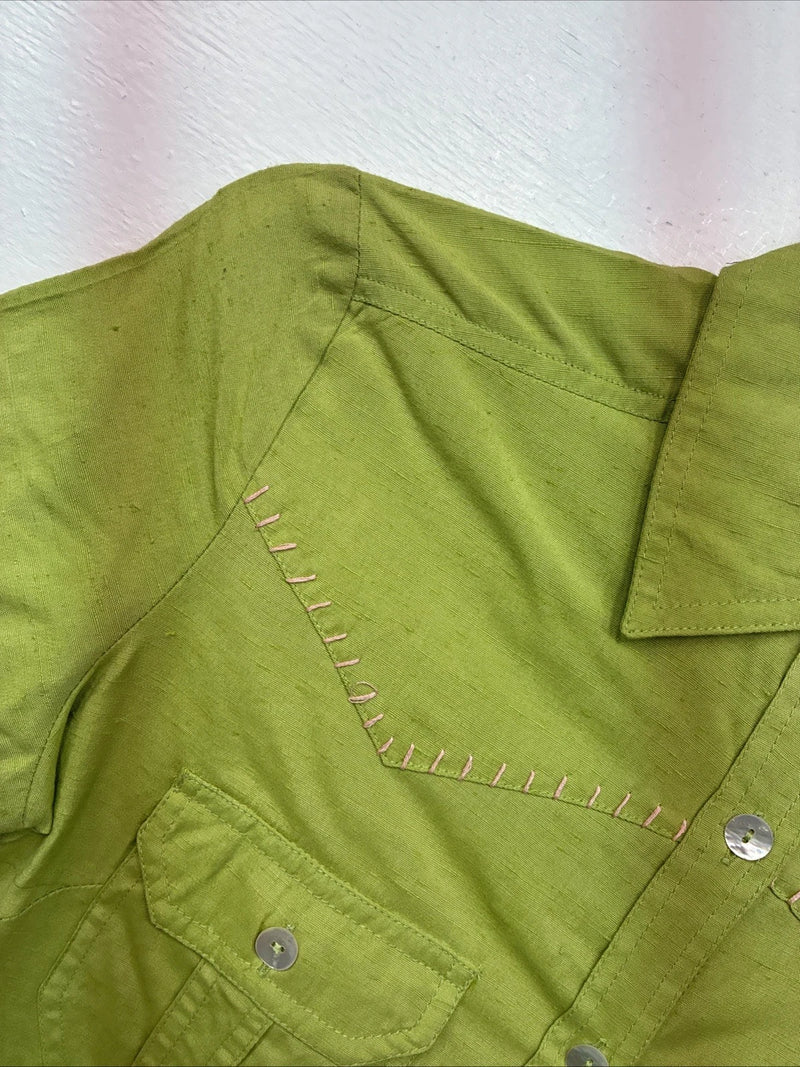 New Women’s Gordon James Green Short Sleeve Button Up Small LL-19