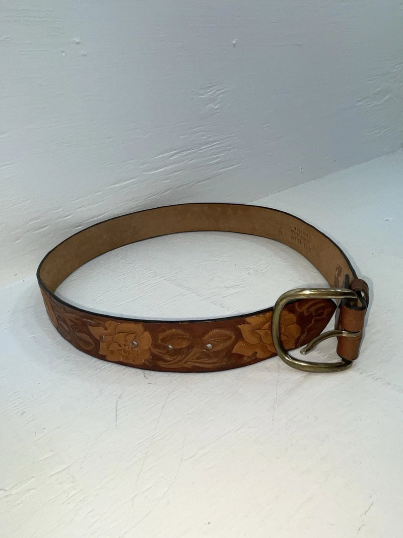 New Brown Genuine Leather Tooled 30” Belt #652 JJ-18