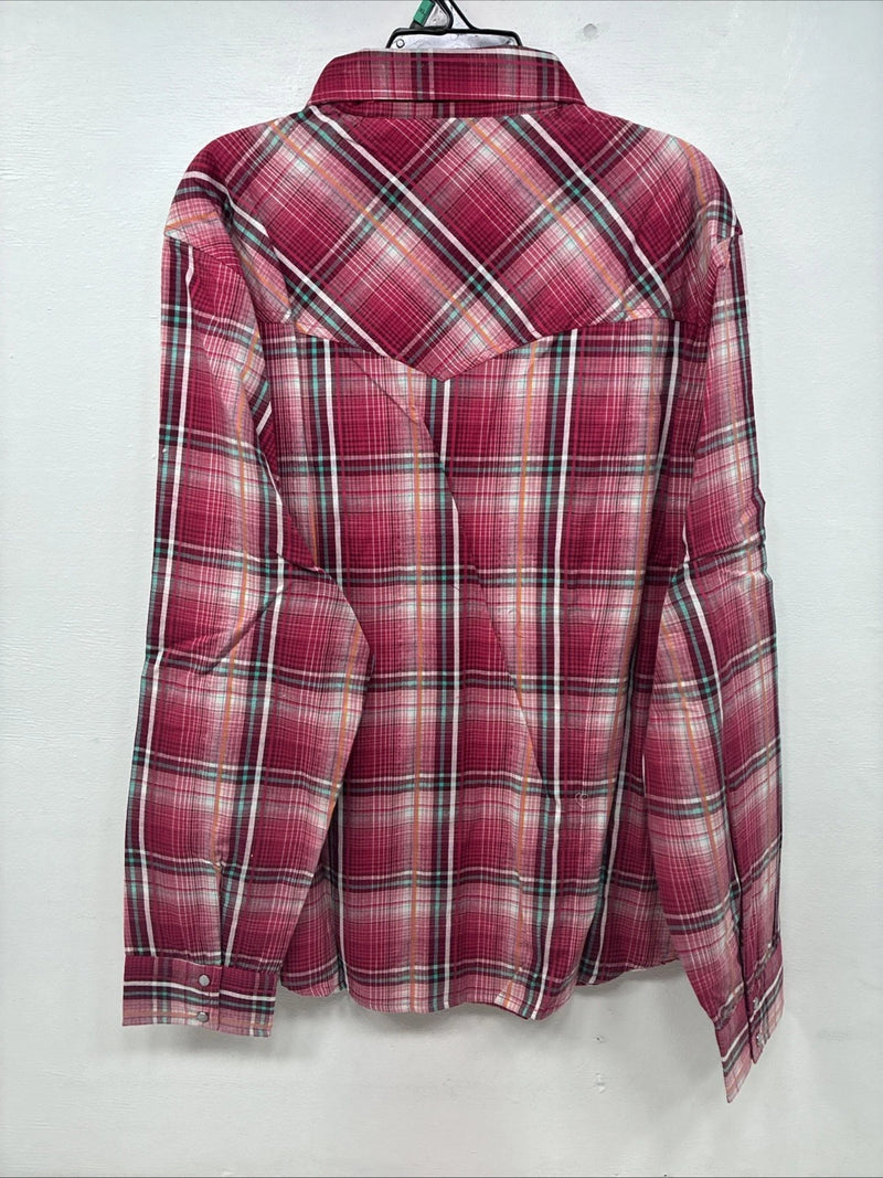 New Women’s Cumberland Pink Plaid Long Sleeve Pearl Snap XL GG-73