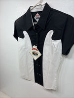 New Women’s Cumberland Black White Short Sleeve Pearl Snap Small TT-108