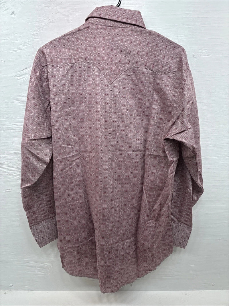 New Men’s Tem Tex Pink Designed Long Sleeve Pearl Snap 16 Large M-85