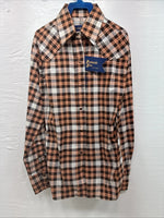 New Men’s Panhandle Slim Orange Brown Plaid Long Sleeve Pearl Snap Small J-65