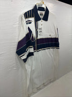 New Men’s Cumberland White Purple Design Short Sleeve Polo Short Large V-90