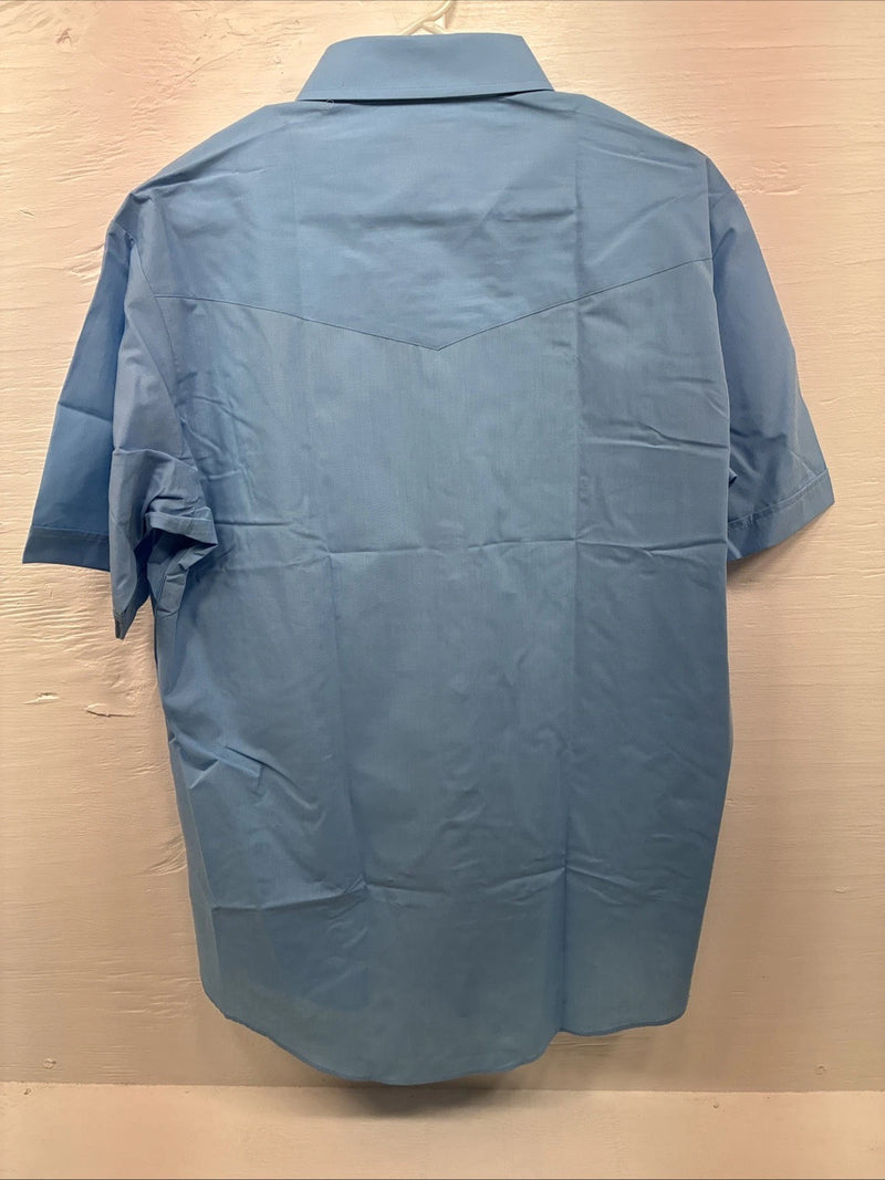 New Men’s ELY Cattleman Blue Simple Short Sleeve Pearl Snap 16.5 Large M-50