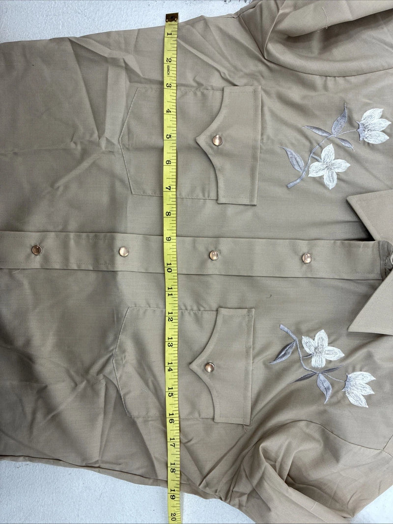 New Women’s Champion Western Tan Design Long Sleeve Pearl Snap Size 33 KK-121