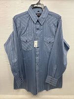 New Men’s White Horse Blue Designed Long Sleeve Pearl Snap Large CC-32