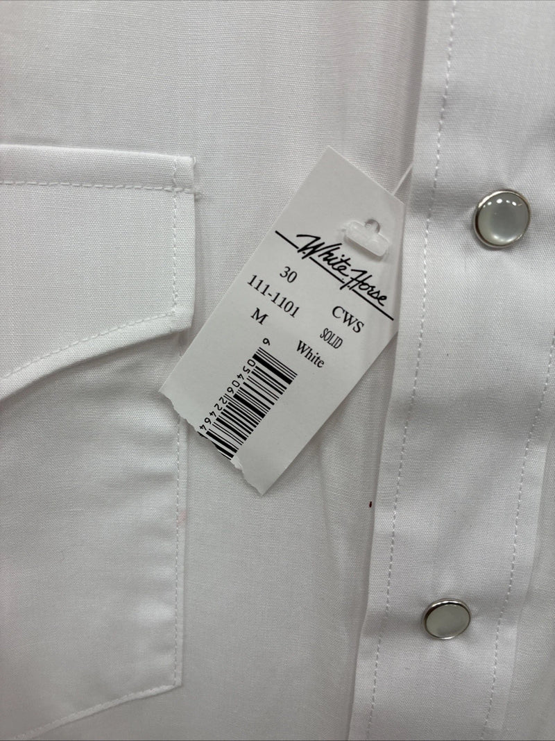 New Men’s White Horse White Simple Long Sleeve Pearl Snap Medium K-42