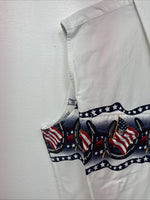 New Women’s Cumberland White Flag Design Short Sleeve Pearl Snap Large II-67