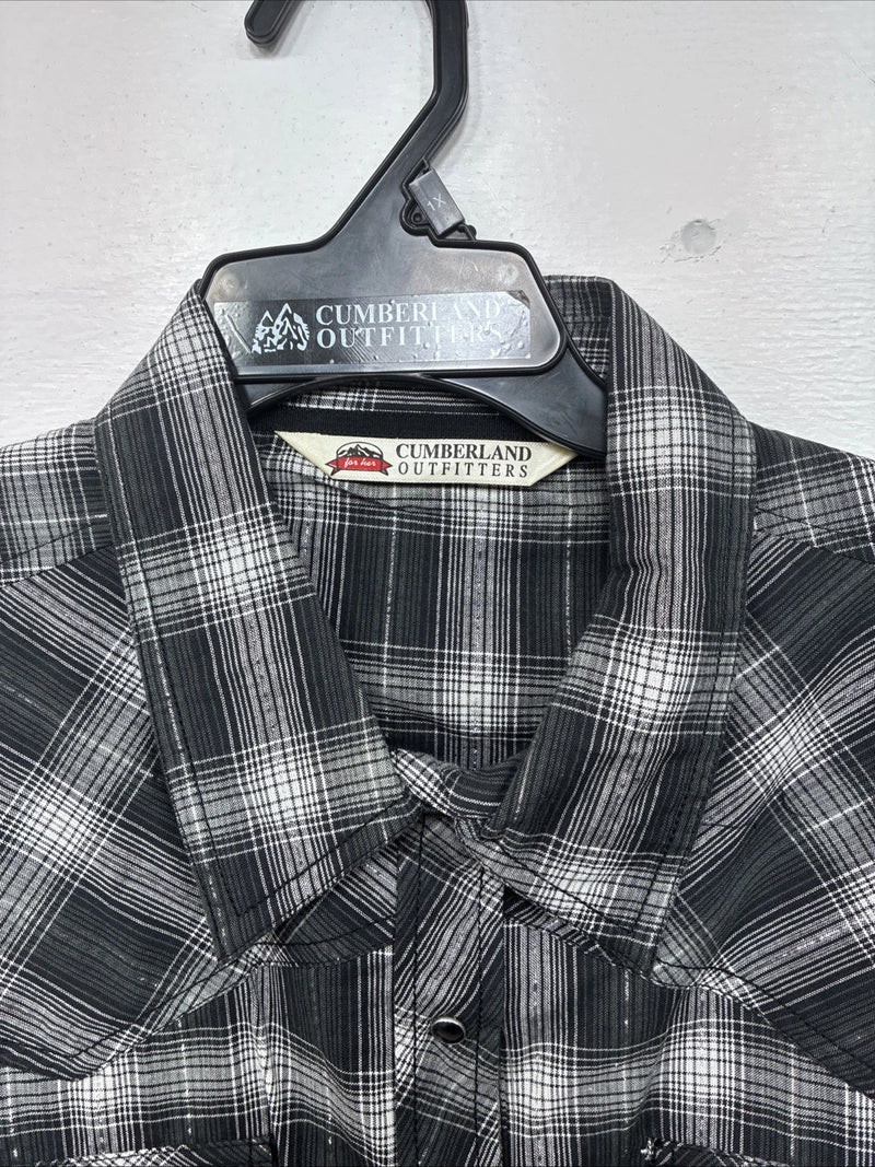 New Women’s Cumberland Gray Plaid Long Sleeve Pearl Snap XL LL-7