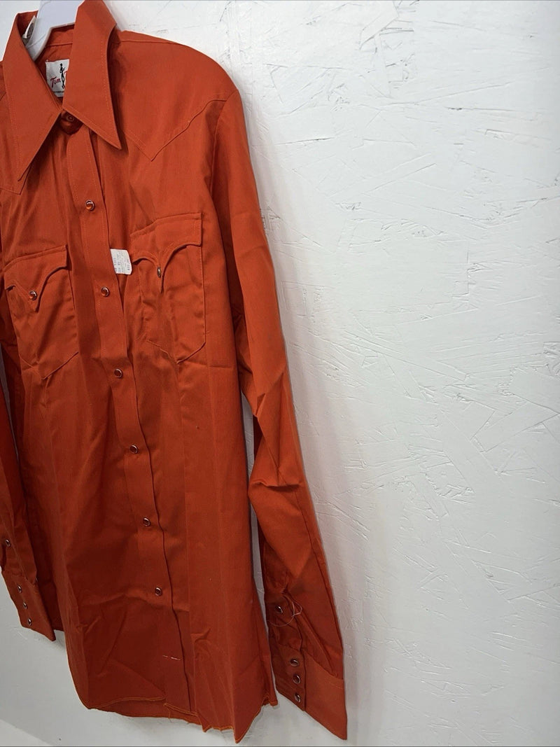 New Men’s Orange Tem Tex Pearl Snap Long Sleeve Shirt Medium I-56