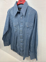 New Men’s Champion Western Blue Jean Long Sleeve Pearl Snap 16.5 Large AA-26