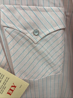 New Men’s ELY Cattleman Pink Stripe Long Sleeve Pearl Snap 16 Large V-111
