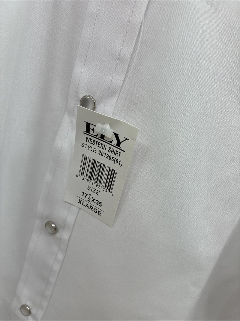 New Men’s ELY Cattleman White Long Sleeve Pearl Snap 17.5 X 35 XL CC-10