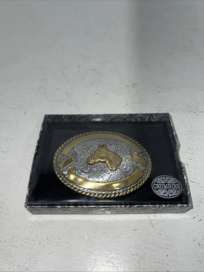 New Women’s Crumrine Gold Silver Horse Head Belt Buckle. 3806607 A-112