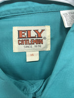 New Men’s ELY Cattleman Teal Short Sleeve Pearl Snap 16 Large CC-24