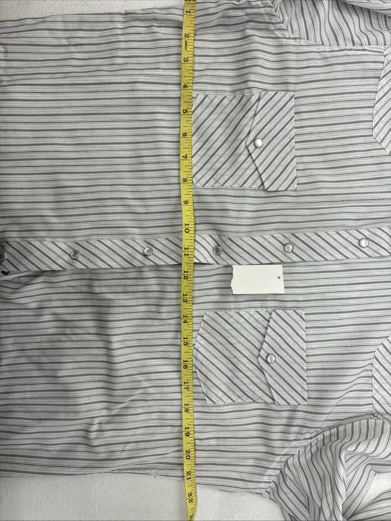 New Women’s White Horse Gray Stripe Long Sleeve Pearl Snap Medoum LL-105