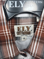 New Kids ELY Cattleman Orange Plaid Long Sleeve Pearl Snap Size 14 DD-38