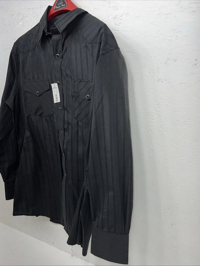 New Men’s Black White House Long Sleeve Pearl Snap Shirt. XL S-7