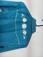 New Women’s Country Charmers Teal Rose Like Sleeve Pearl Snap Medium DD-143