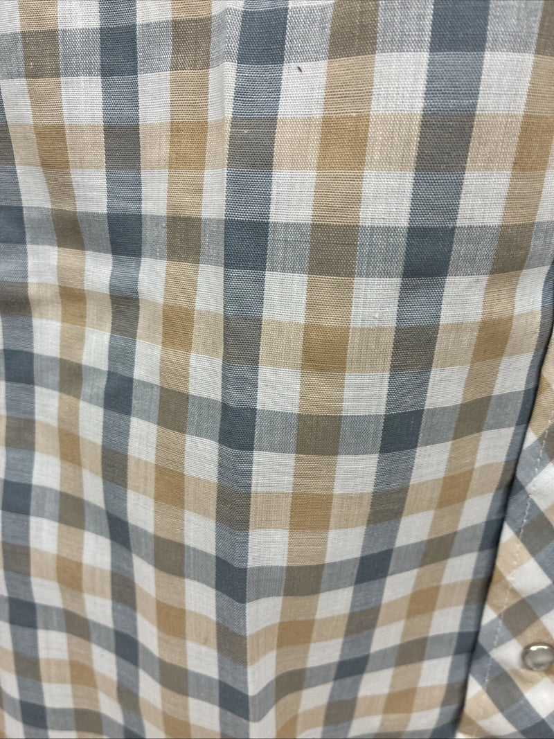 New Men’s Stockman Yellow Grey Plaid Long Sleeve Pearl Snap 14.5 Small X-37