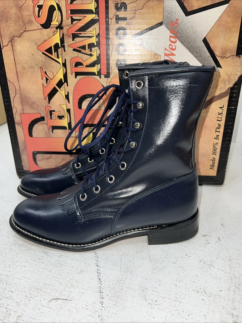 New Women’s Navy Lace Up Texas Brand Cowboy Boots. 4445 7 M. 18-100