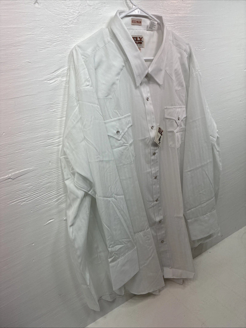 New Men’s ELY Cattleman White Deigned Long Sleeve Pearl Snap 20.5 4XL X-108