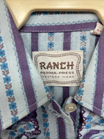 New Women’s Ranch Purple Blue Stripe Long Sleeve Pearl Snap Size 36 MM-19