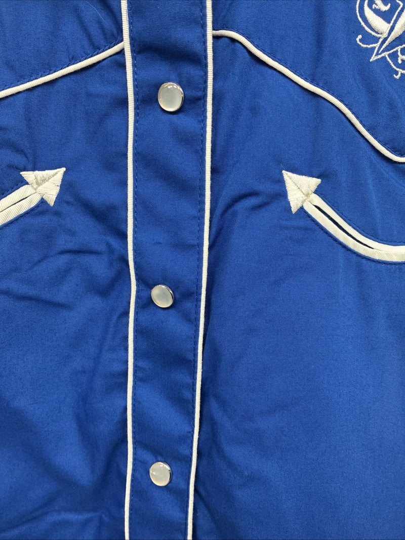 New Women’s Western Express Blue Design Long Sleeve Pearl Snap Large KK-73