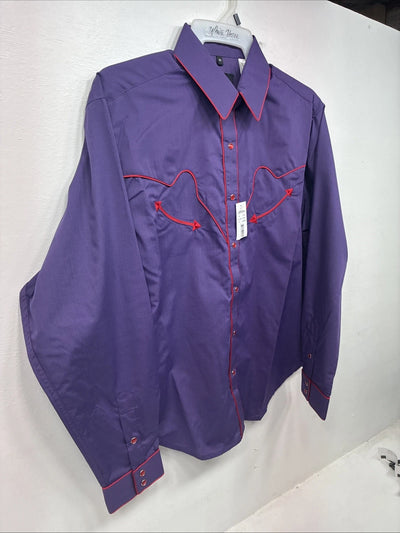 New Women’s White Horse Purple Long Sleeve Pearl Snap Medium KK-33