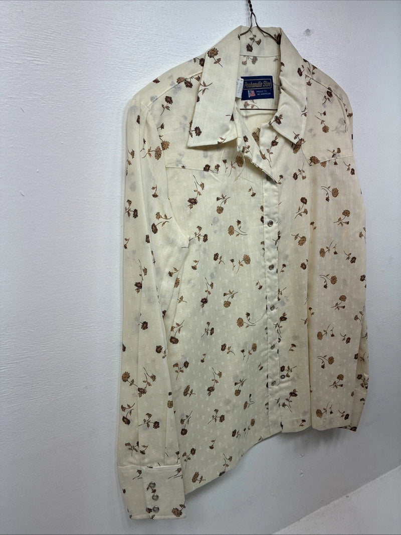 New Womens Panhandle Slim Yellow Floral Long Sleeve Pearl Snap Size 14 KK-9