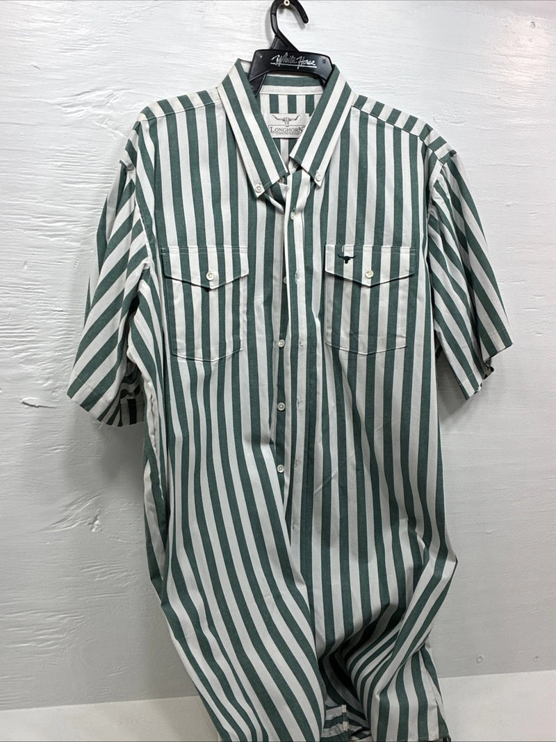 New Men’s Longhorn Teal Strip Short Sleeve Button Up 4XL E-51