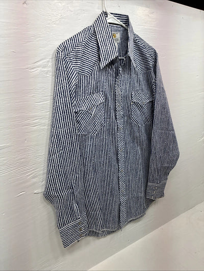 New Men’s Dickson Jenkins Blue White Stripe Long Sleeve Pearl Snap Medium T-90