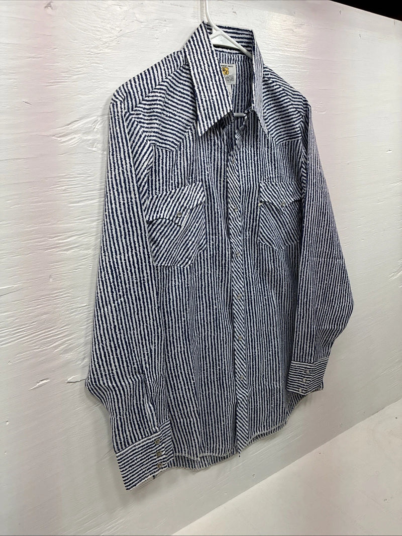 New Men’s Dickson Jenkins Blue White Stripe Long Sleeve Pearl Snap Medium T-90