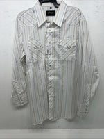 New Mens White Stripped White House Pearl Snap Long Sleeve Shirt. XXL G-63