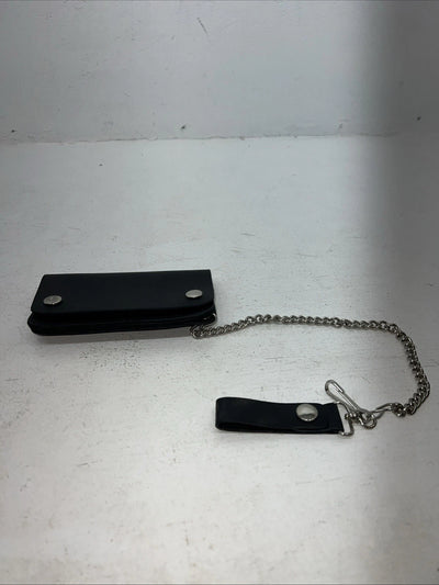 New Black Split Leather Chain Belt Wallet P-500