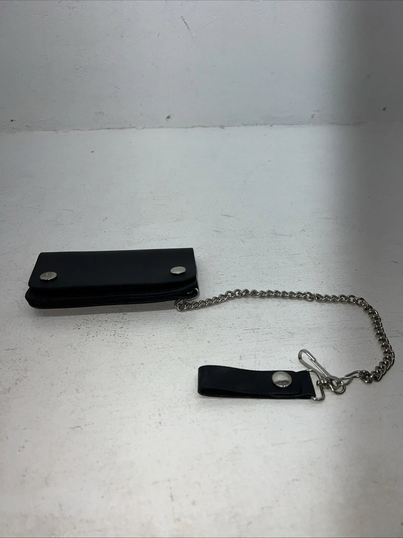 New Black Split Leather Chain Belt Wallet P-500