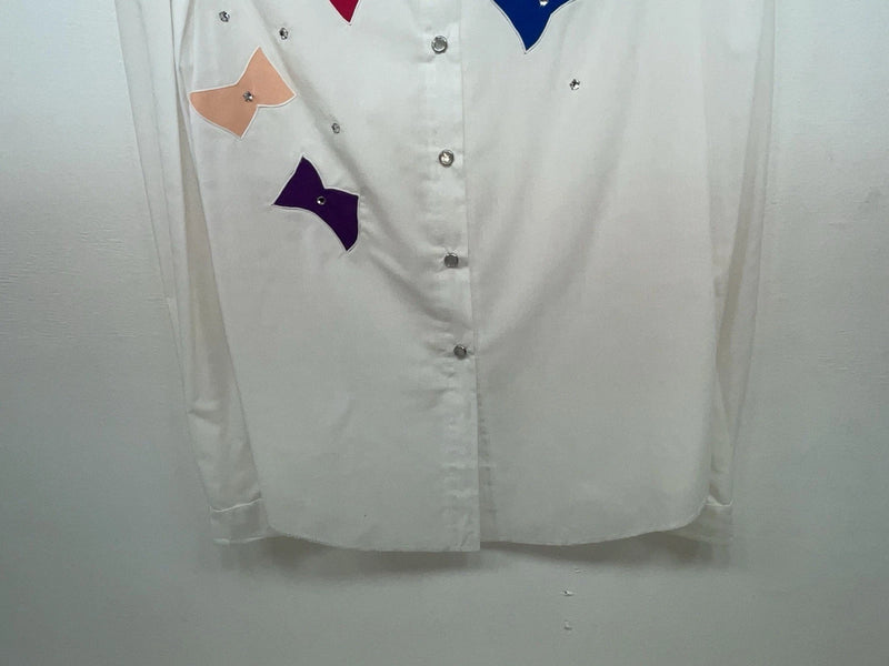 New Women’s White And Colored H Bar C Long Sleeve Button Up Shirt M 3B-87