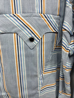 New Men’s Tem Tex Blue Yellow Stripe Long Sleeve Pearl Snap 16.5 Large V-23