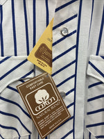 New Men’s H Bar C White Blue Stripe Long Sleeve Pearl Snap 16.5 X 34 Large Q-103