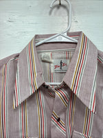 Me Mens Tem Tex Pink Multicolor Stripe Long Sleeve Pearl Snap 16 Large O-45