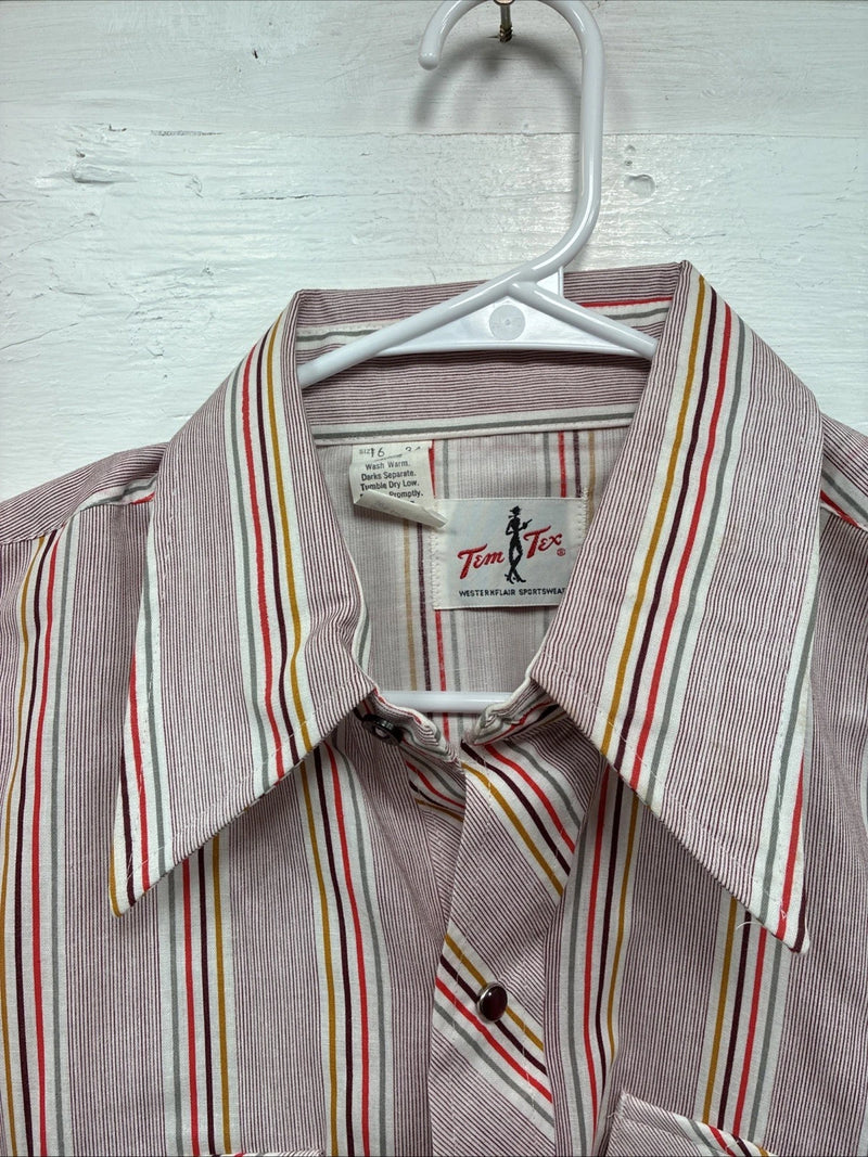 Me Mens Tem Tex Pink Multicolor Stripe Long Sleeve Pearl Snap 16 Large O-45