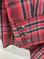 New Men’s ELY 1878 Red Black Plaid Long Sleeve Pearl Snap Large Q-51