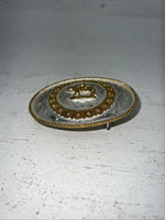 New Women’s Gold Silver Horse Rider Oval Belt Buckle. Flower Boarder F-15