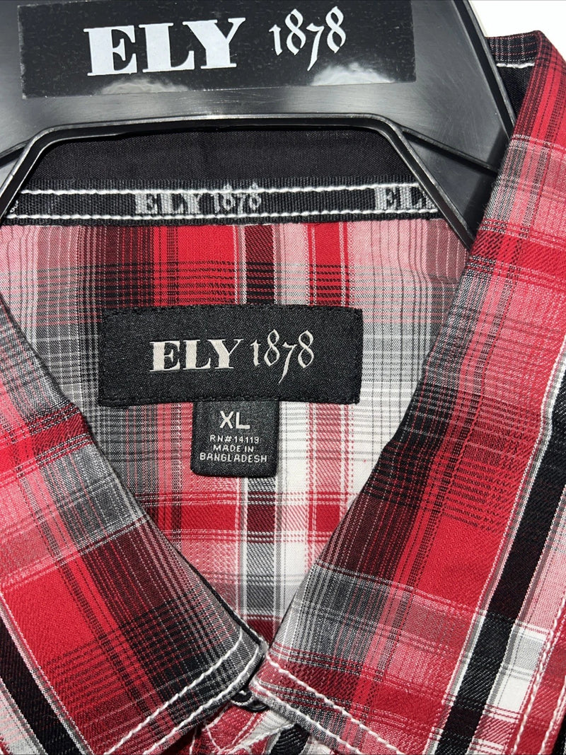 New Men’s Red ELY 1878 Long Sleeve Pearl Snap Shirt. XL S-23